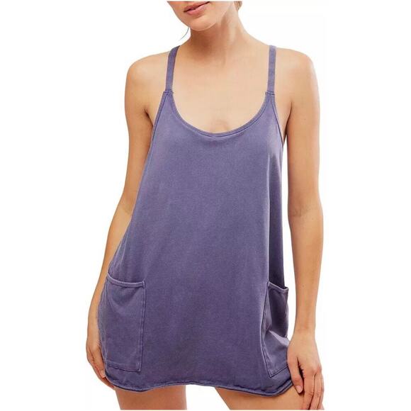 NWOT Free People Movement Blue Indigo Hot Shot Mini Dress Romper Size Small - Picture 1 of 15